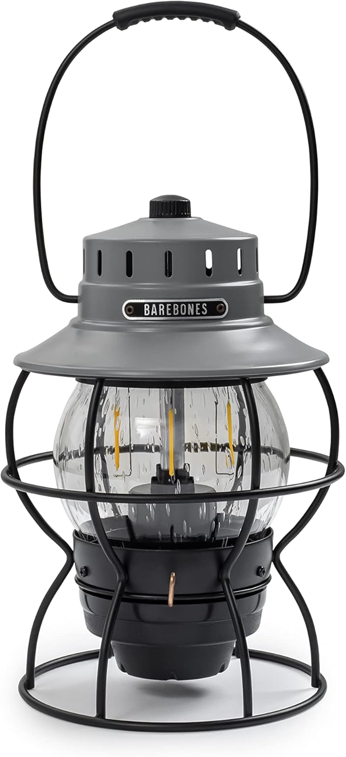 Barebones Railroad Lantern ??State Gray, Vintage-Inspired LED Camping Lantern with Rechargeable