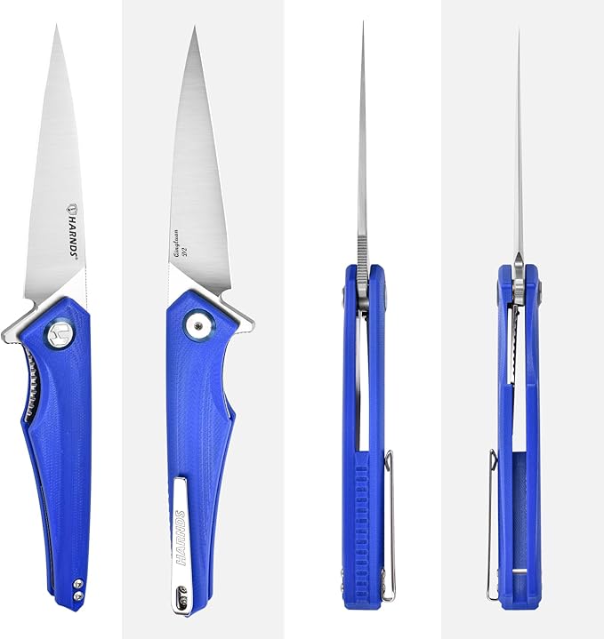 Qingluan Folding Knife with Pocket Clip, D2 Steel Blade 3.54'' and G10 Handle Outdoor Adventure
