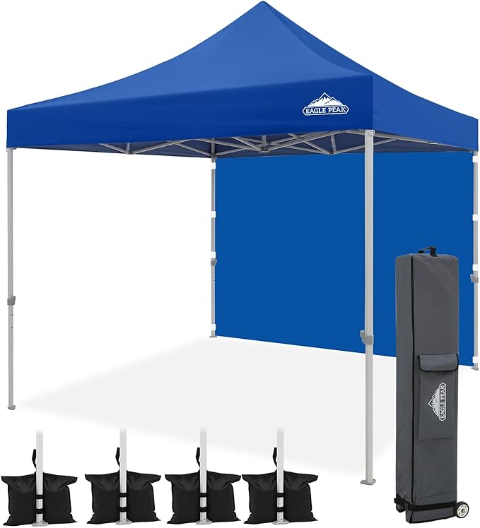 EAGLE PEAK 10x10 Heavy Duty Pop up Commercial Canopy Tent with One Removable Sidewall, Instant Sun