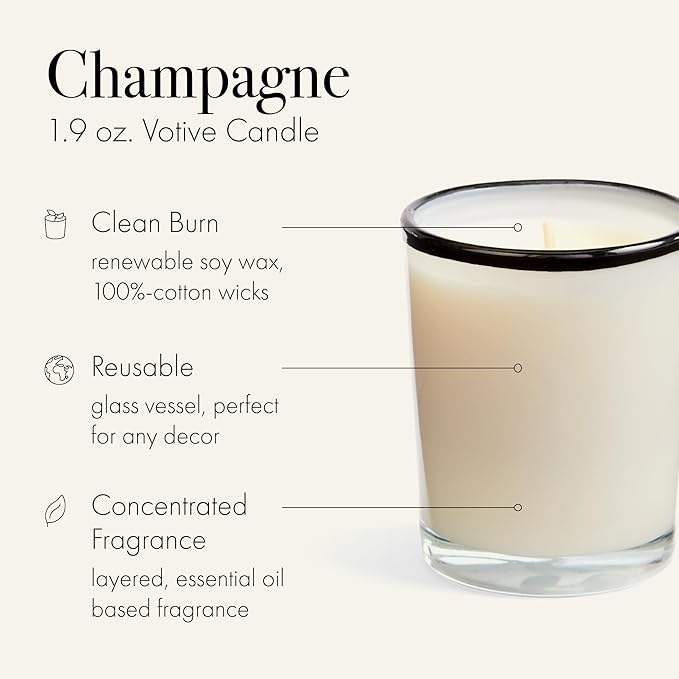 LAFCO New York Votive Candle, Champagne - 1.9 oz - 20-Hour Burn Time - Reusable Glass Vessel - Made