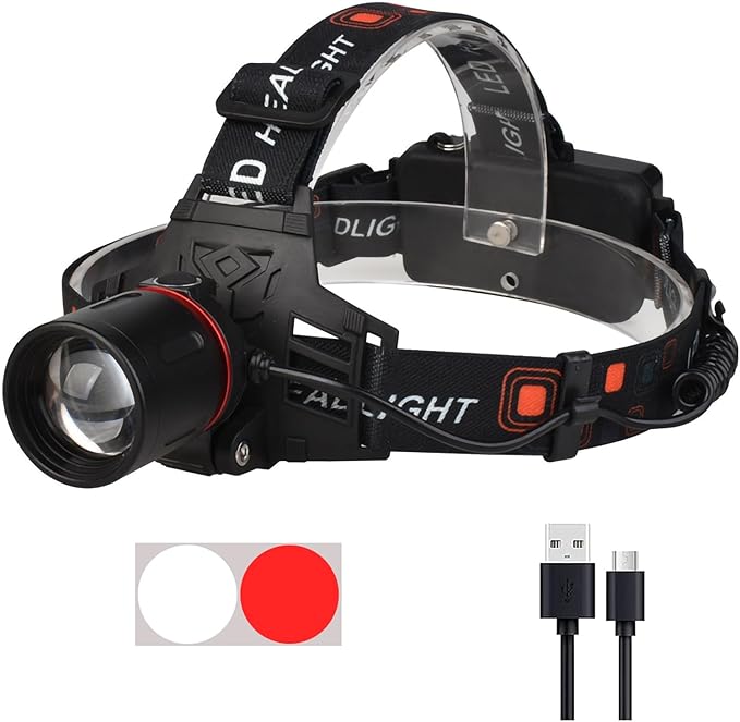 WINDFIRE White Red LED Rechargeable Headlamp, Super Bright Hunting Headlamps, 4 Modes 90°