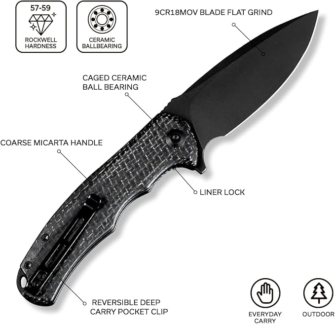 CIVIVI Folding Pocket Knife- Praxis Flipper Liner Lock Knife, 3.75" Black Stonewashed Blade with