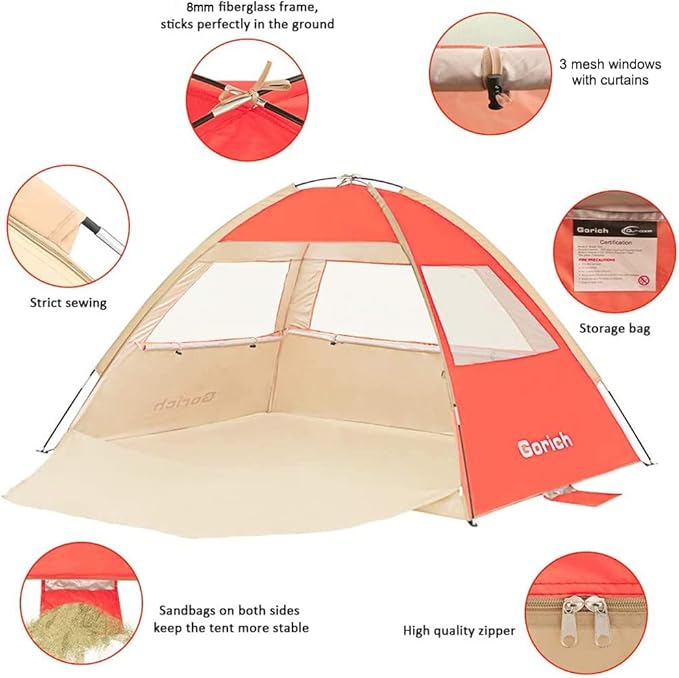 Gorich Beach Tent Sun Shelter for 3/4-5/6-7/8-10 Person with UPF 50ï¼?UV Protection, Lightweight &