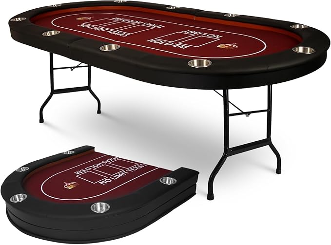 Upgrade 91'' Foldable Poker Table for 10 Players - Large Casino Table with Stainless Steel Cup
