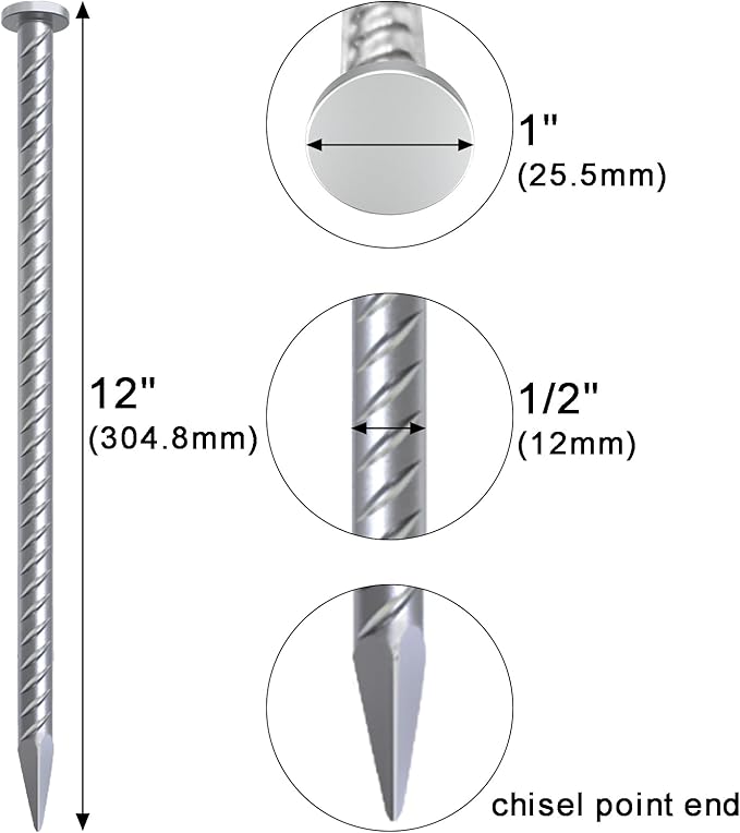 VVOKGO 12 Inch Rebar Stakes Metal Asphalt Anchoring Spikes Ground (16pcs), 1/2 Inch Diameter