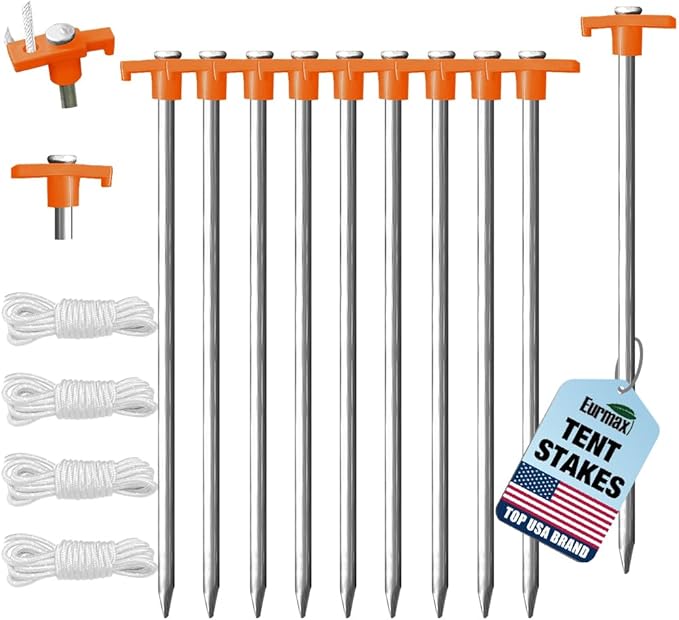 Eurmax USA Galvanized Non-Rust Camping Family Tent Pop Up Tent Stakes Canopy Anchors Heavy Duty