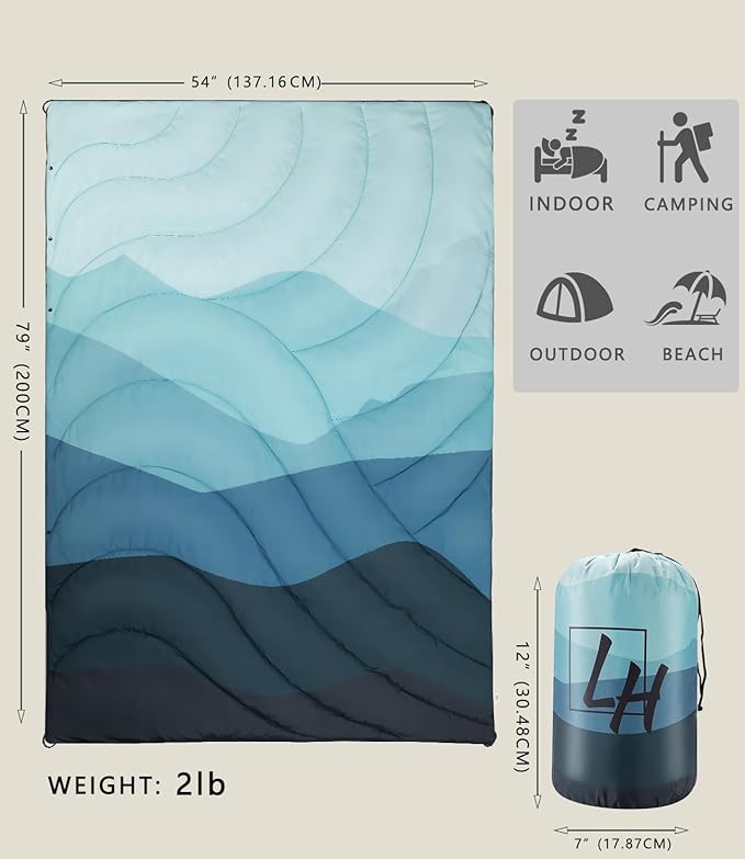 Outdoor Puffy Camping Blanket, Lightweight Down Alternative Puffy Waterproof Stadium Blanket with