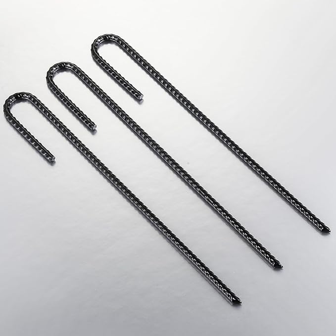Rebar Stakes U/J Hook Extra Heavy Duty,(10pcs) 12 inch x 1/4 inch Rust Proof Coated Steel Ground