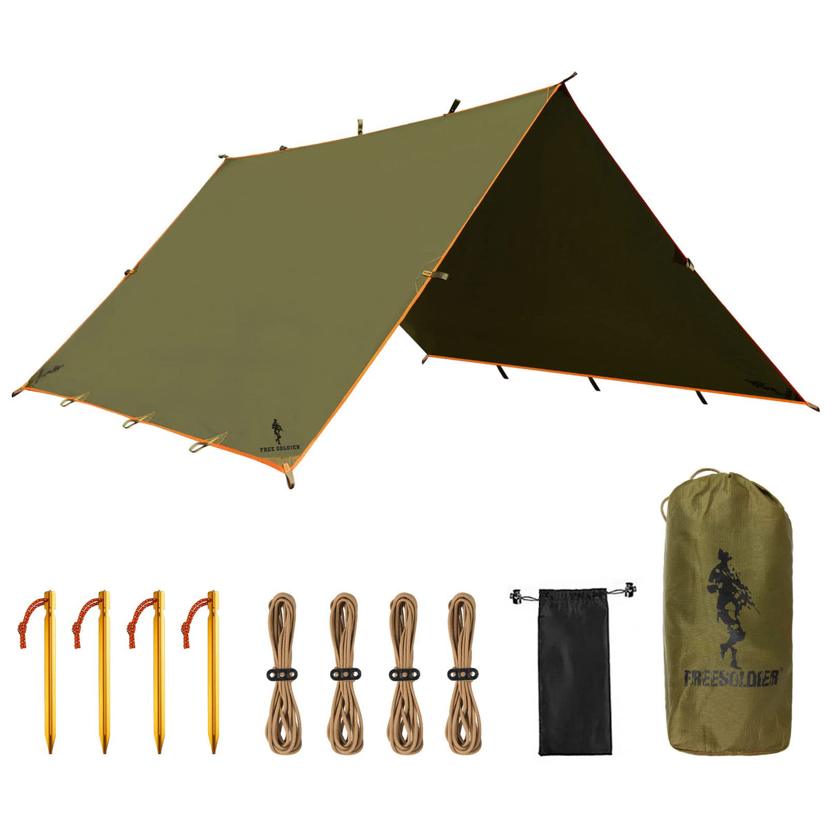FREE SOLDIER Waterproof Camping Tarp Shelter Awning(Brown 10×10.5ft)