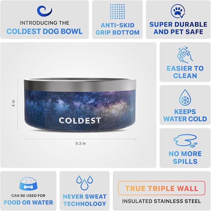 Coldest Dog Bowl - Anti Rust Metal, Non Slip, 3 Layers Insulated Stainless Steel Dog Bowls - Spill