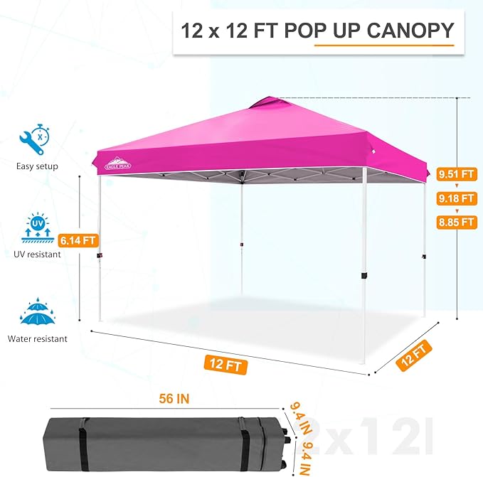 EAGLE PEAK Pop Up Canopy Tent with Wheeled Carry Bag, 8 Stakes, 4 Ropes, 4 Weight Bags, Easy Set Up