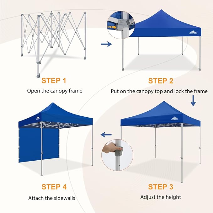 EAGLE PEAK 10x10 Heavy Duty Pop up Commercial Canopy Tent with One Removable Sidewall, Instant Sun