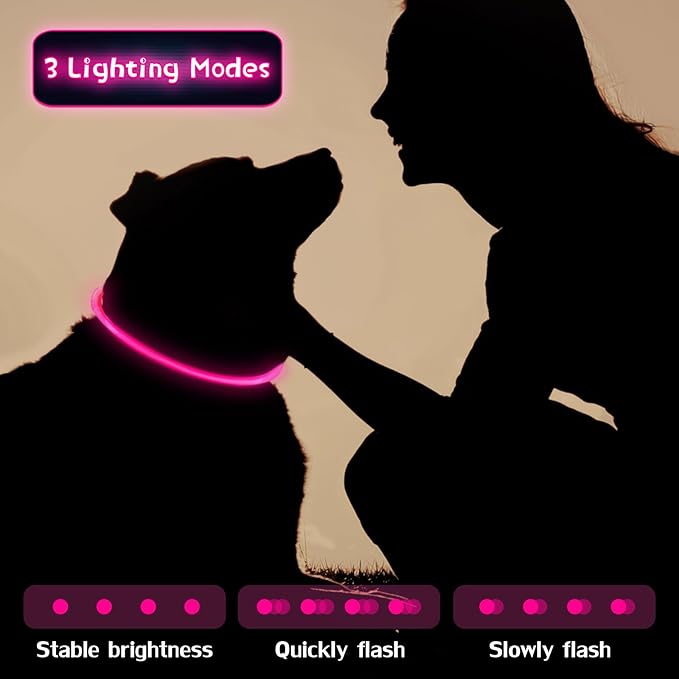 Weewooday 3 Pcs Dog Collar LED USB Rechargeable Lights Dog Necklace Collars Doggy Lights for Night