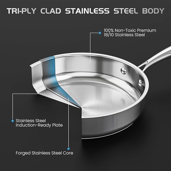 Meythway 𝐇𝐄𝐀𝐕𝐘 Pots and Pans Set Non Toxic, 16PCs Stainless Steel Cookware Set with Steamer