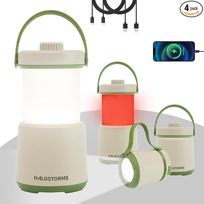 4PK LED Camping Lantern Rechargeable, 800LM, 230Hours Runtime, 5 Modes Camping Light with Red