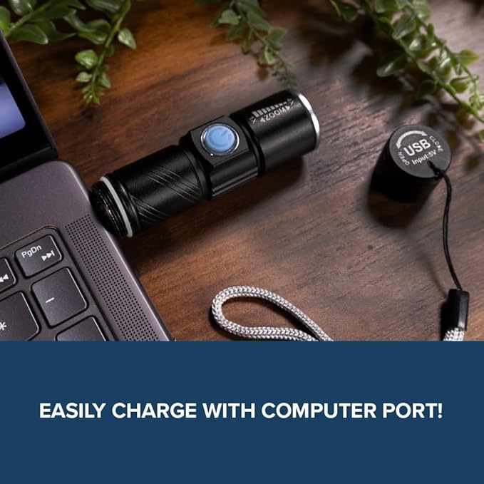 West Coast Paracord LED Flashlight, 3 Modes, Adjustable Zoom Focus, USB Rechargeable, Portable EDC