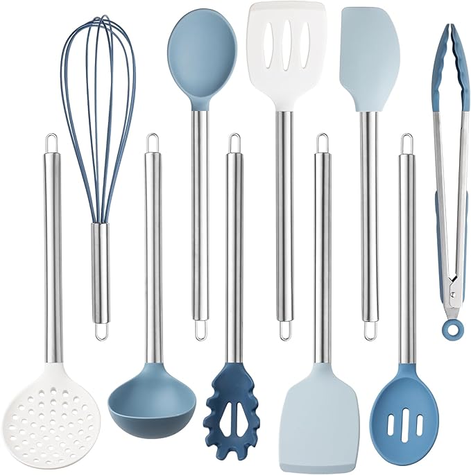 COOK WITH COLOR Silicone Cooking Utensils, Kitchen Utensil Set, Easy to Clean Silicone Kitchen