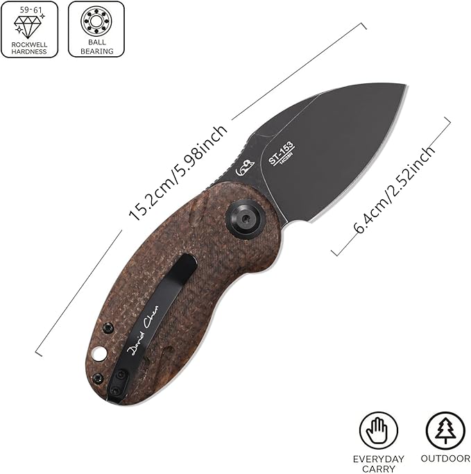 Sitivien ST153 Pocket Folding Knife,Sandvik 14C28N Black Stonewashed Blade with Micarta