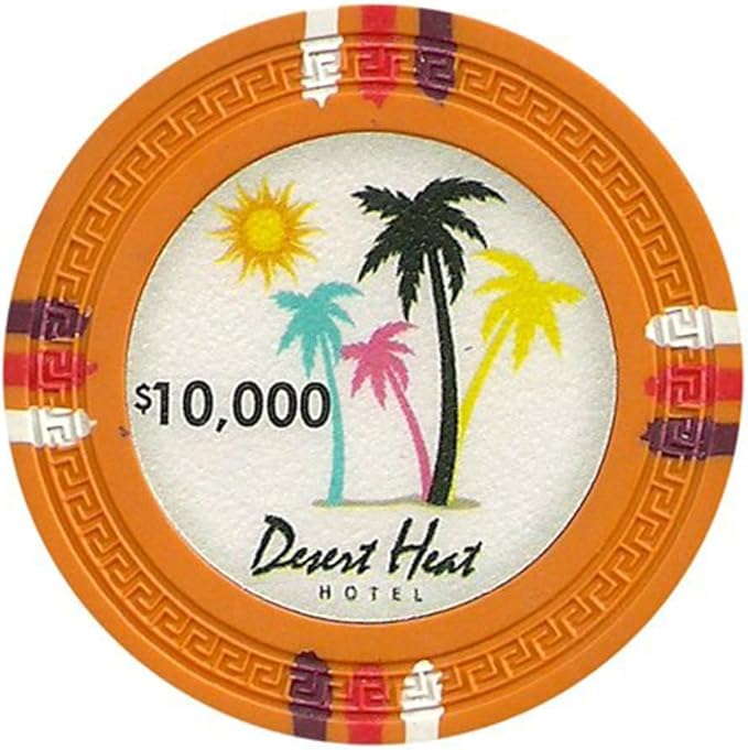 13.5-gram Desert Heat Premium Poker Chips (50-Pack) Heavy Clay Composite Set - Bulk Casino Chips