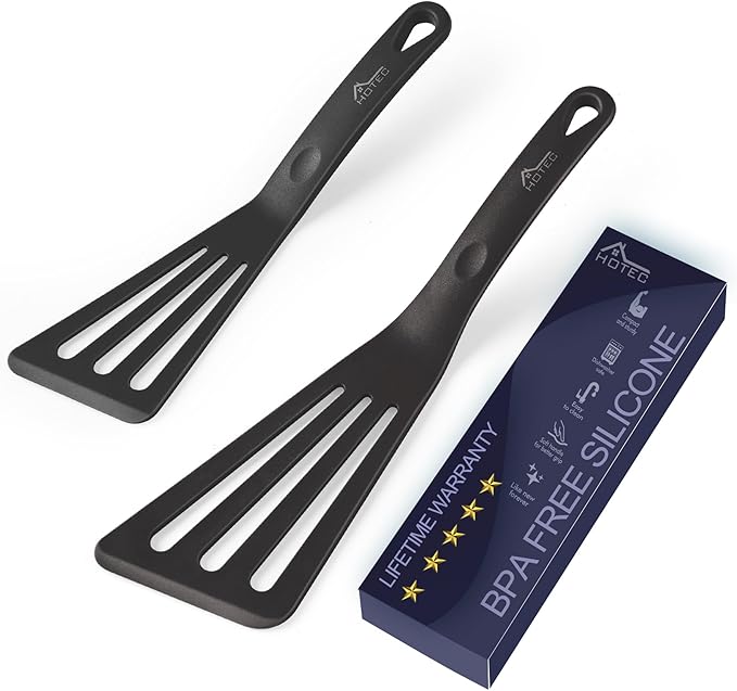 HOTEC 600??Heat Resistant Silicone Slotted Fish Turner Spatula Set, BPA Free Flipper Cooking