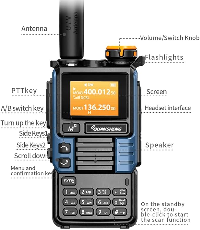 UVK5(99) AM/FM/DTMF Walkie-Talkie 200CH 20-1000MHZ Walkie-Talkie NOAA Weather Forecast with Flash