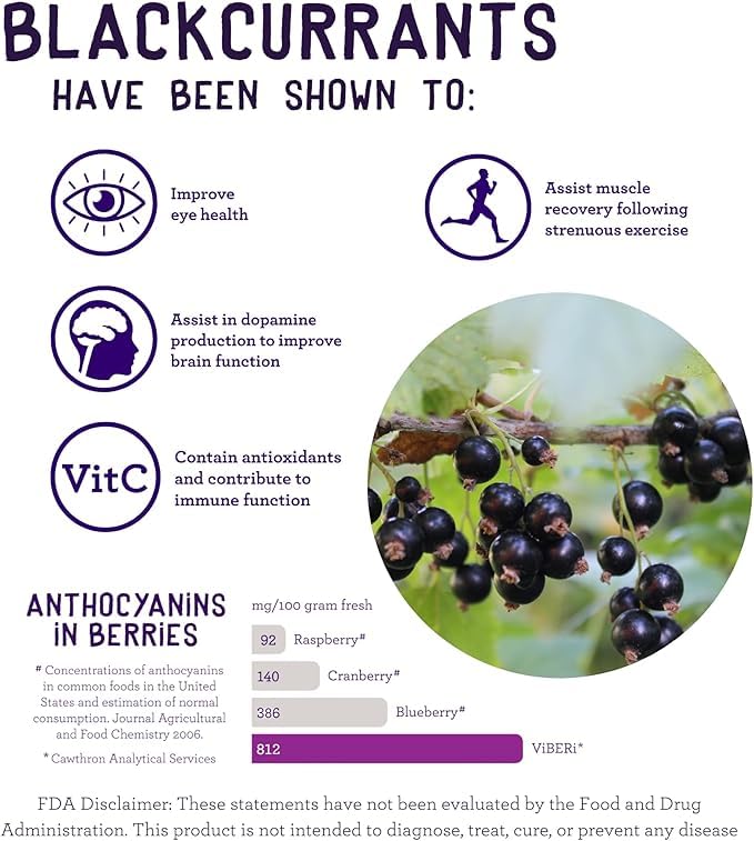 ViBERi NZ Organic Blackcurrant Powder 180g (Loose Powder) Vitamin C Antioxidants Ideal for
