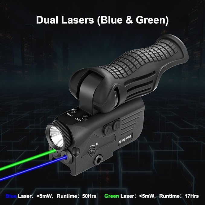 1200LM Rechargeable Flashlight with Green & Blue Laser, 5 Light Modes & Strobe, 3 in 1 Laser
