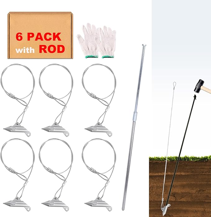 30 inch Ground Earth Anchors with Rod, Arrow Shed Anchor Kit for Securing Camping Tents, Sheds
