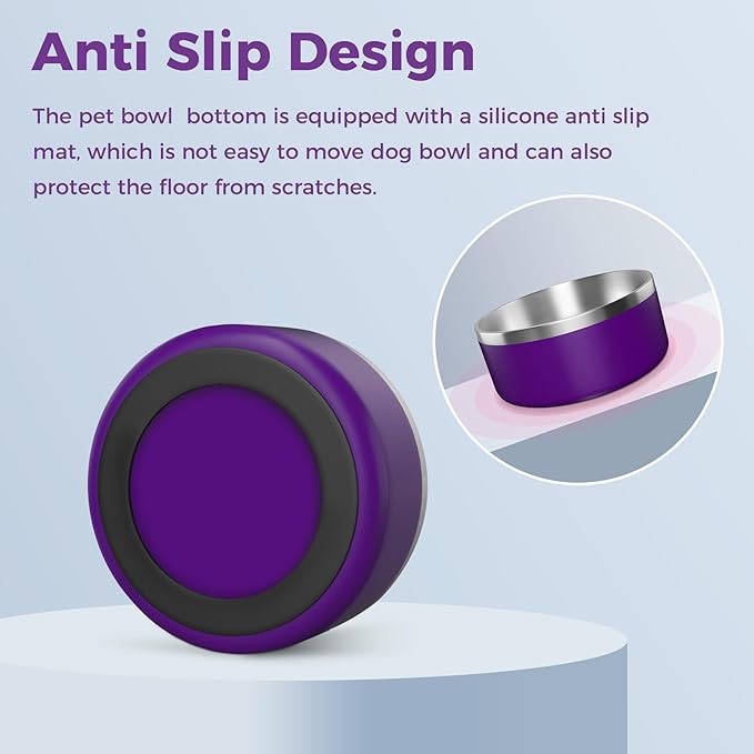 Dog Bowl, Stainless Steel Dog Food and Water Bowl with Non Slip Quiet Bottom, Easy to Clean