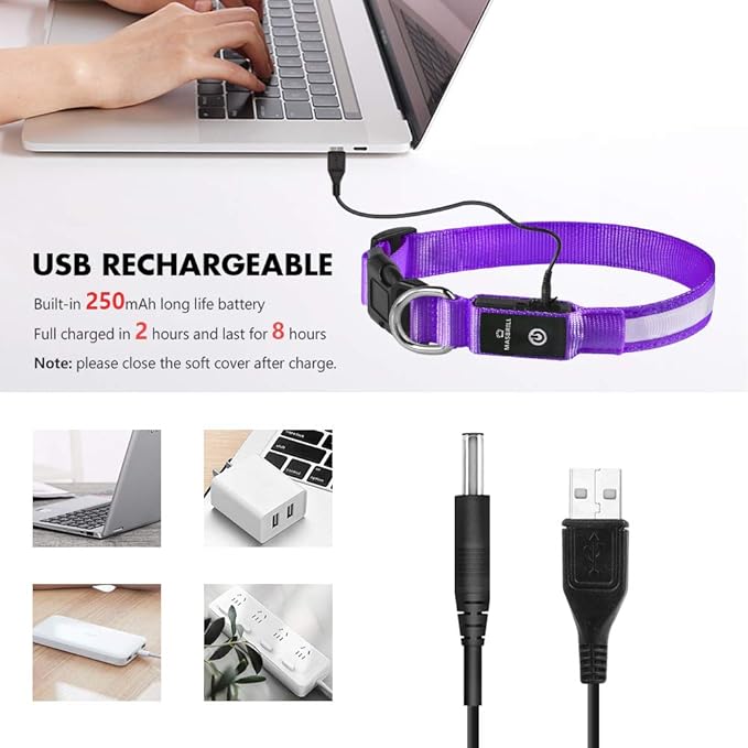 MASBRILL Light Up Collar, LED Rechargeable Glow Flashing Night Collar, Waterproof, 4 Colors, 3