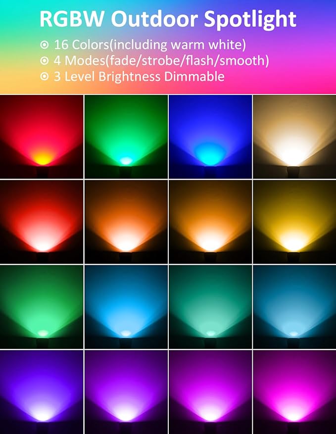 Halloween RGB Spot Lights Outdoor, Color Changing Landscape Lighting, Waterproof Spotlight with US