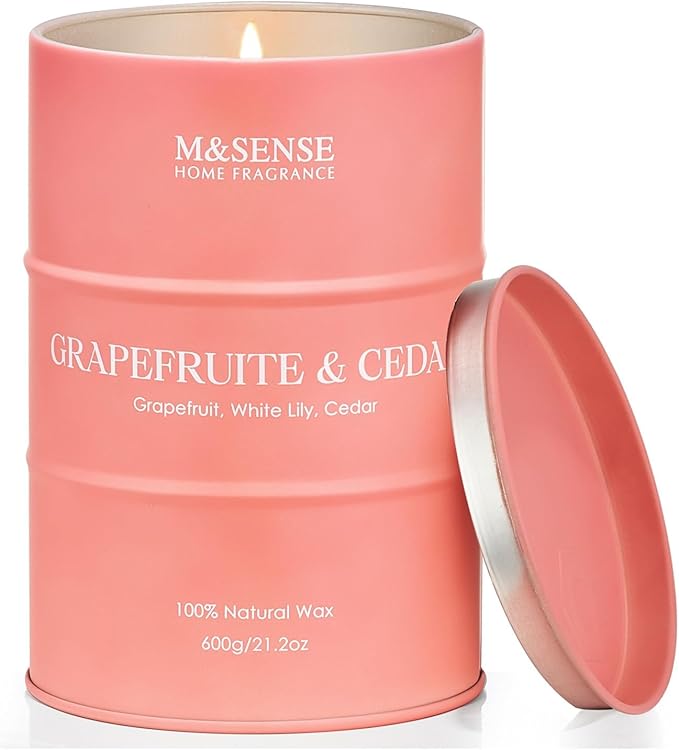 M&SENSE Grapefruit Cedar Scented Candles Large, Natural Soy Candles 21.2oz 120 Hour Slow Burning