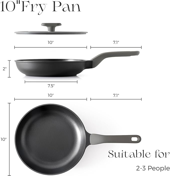 PRICUSIS Nonstick Ceramic Frying Pan with Lid, 8/10 Inch Skillet with Stay Cool Handle, Fully