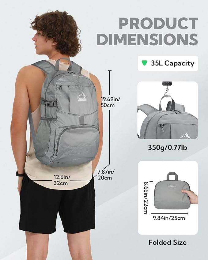WATERFLY Hiking Foldable Daypack Backpack: 25/35L Ultra Lightweight Packable Waterproof Outdoor
