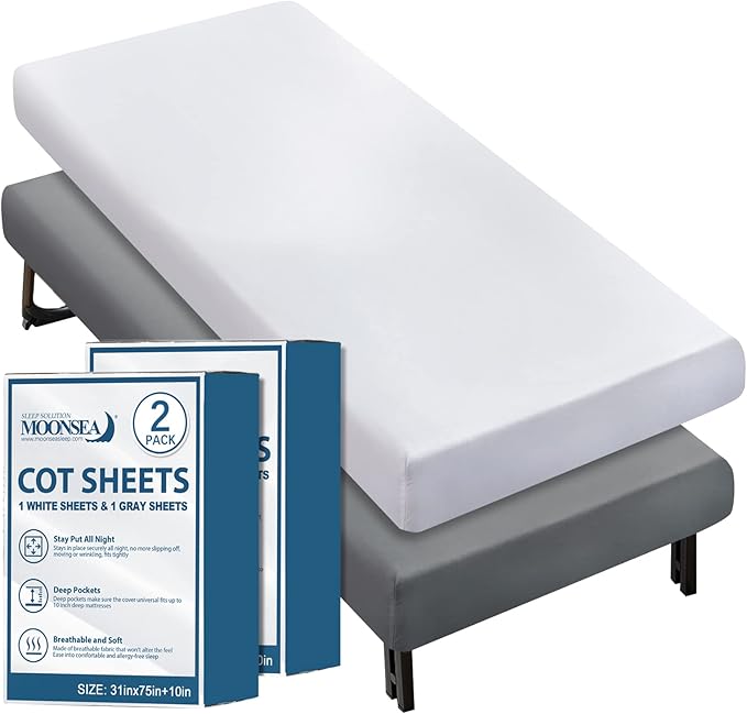 Cot Sheets 31" x 75"(2 Pack), Cot Fitted Sheet Ultra Soft and Breathable Snug Fit for Narrow Twin