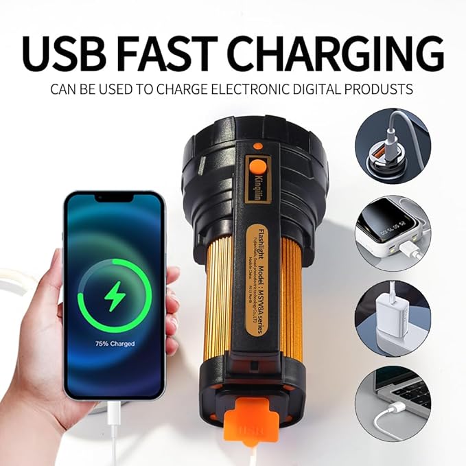 1200LM Rechargeable Spotlight Flashlight, IP67 Waterproof Handheld Flashlight with 3400mAh, 30H