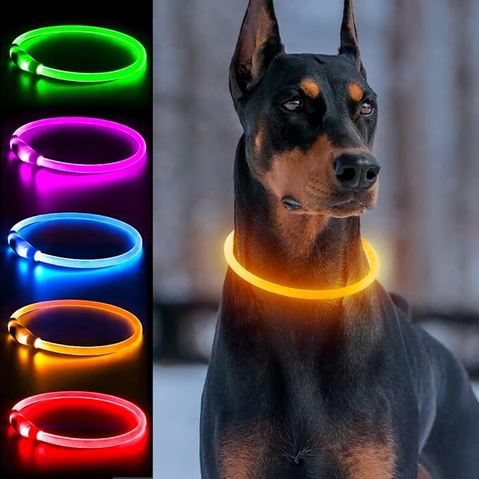 Light Up Dog Collar, Dlitk Rechargeable Cuttable LED Dog Collars, Pet Safety Light at Night Walking