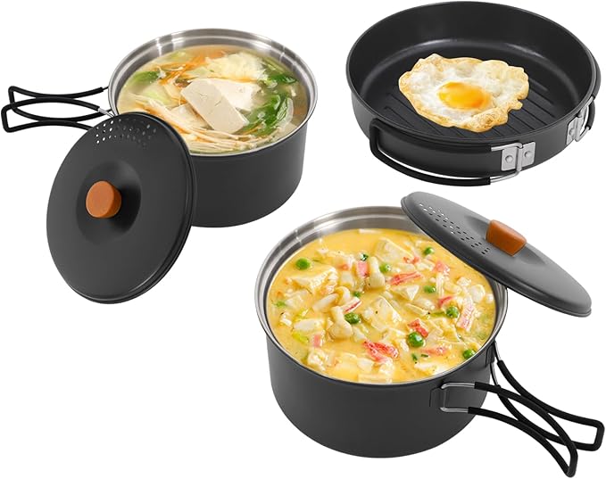 Portable Camping Cookware Set, 304 Stainless Steel Outdoor Camping Cooking Pots and Pans with