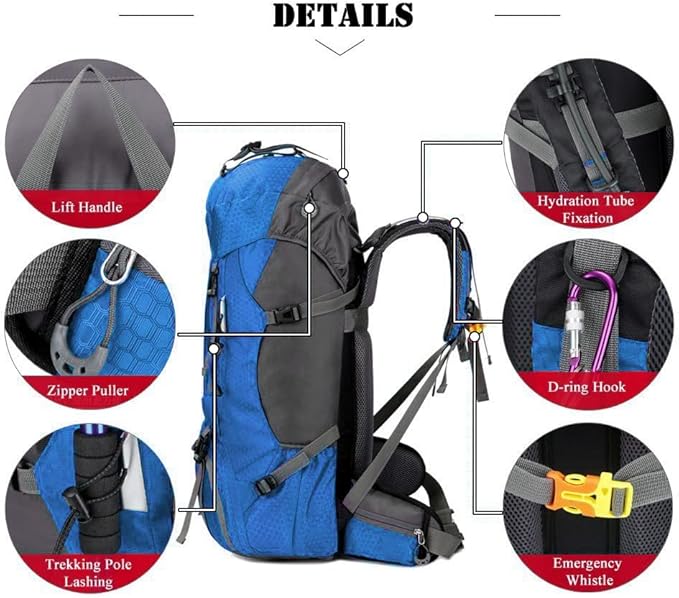Bseash 60L Waterproof Hiking Camping Backpack with Rain Cover, Large Outdoor Sport Travel Daypack