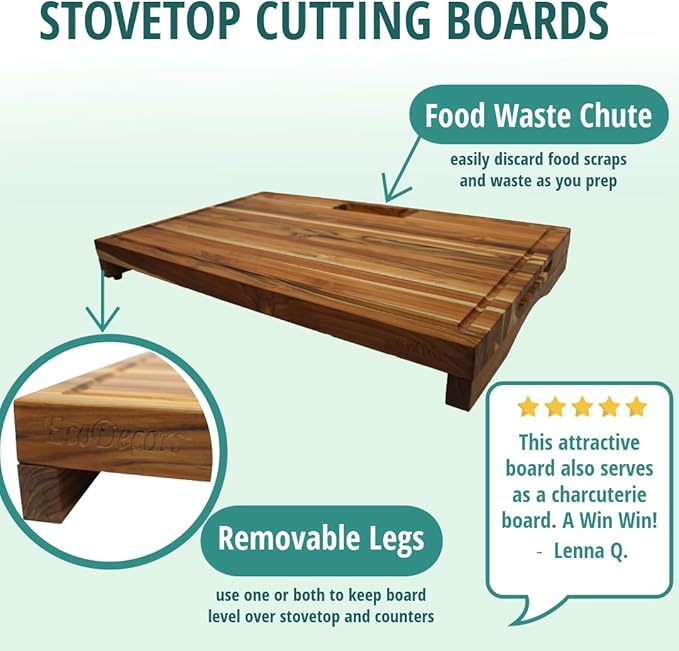 EcoDecors, Teak Edge Grain Cutting Board 29"x18", Solid FSC Teakwood Butcher Block with Juice