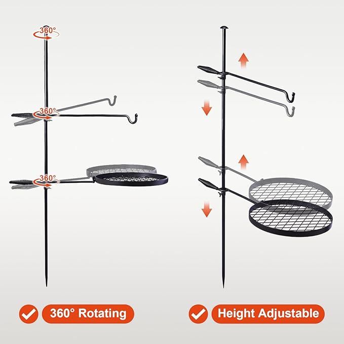 Outvita Swivel Campfire Grill, Open Fire Cooking Equipment for Camping with Height Adjustable Grill