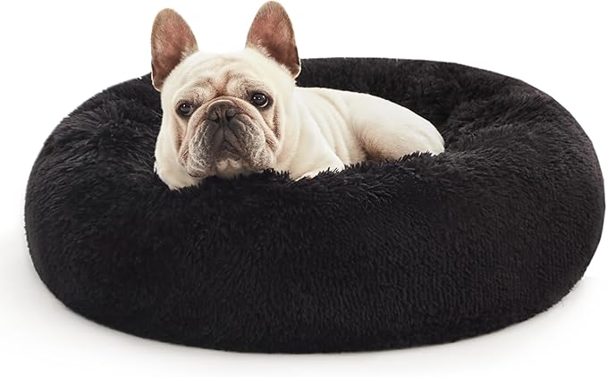 Love's cabin Calming Cat Bed for Indoor Cats,Anti-Anxiety Donut Round Dog Bed,Fluffy Faux Fur