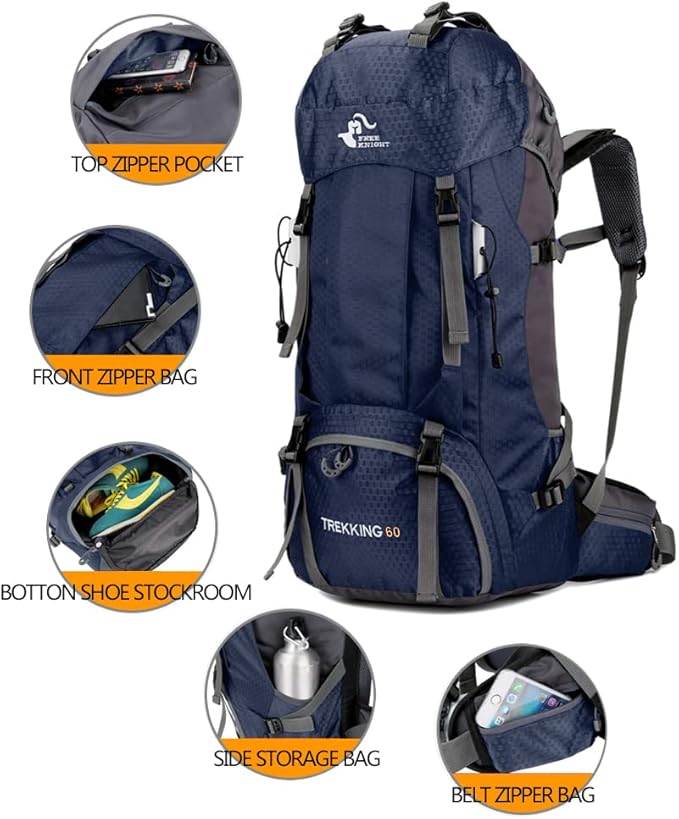 Bseash 60L Waterproof Hiking Camping Backpack with Rain Cover, Large Outdoor Sport Travel Daypack