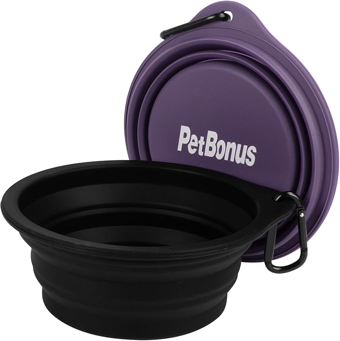 PetBonus 2-Pack Large Silicone Collapsible Dog Bowls, 34oz/1000ml BPA Free Portable Foldable Travel