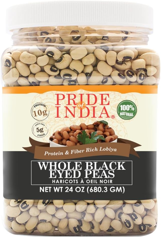 Pride Of India - Indian Whole Black Eyed Peas - Protein & Fiber Rich Lobiya, 1.5 Pound Jar