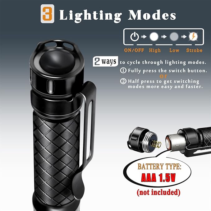Mini Flashlight 3 Modes Small Flashlights LED Powerful High Lumens Tactical Pen Light with