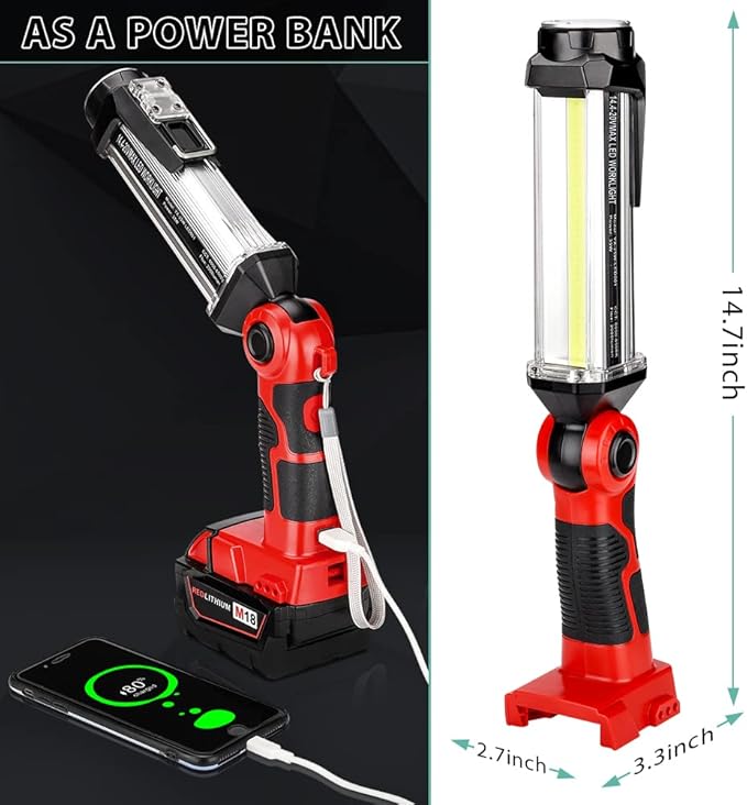 Cordless LED Work Light Compatible with Milwaukee 18v Battery, Hiesuan 35W 2000LM Outdoor