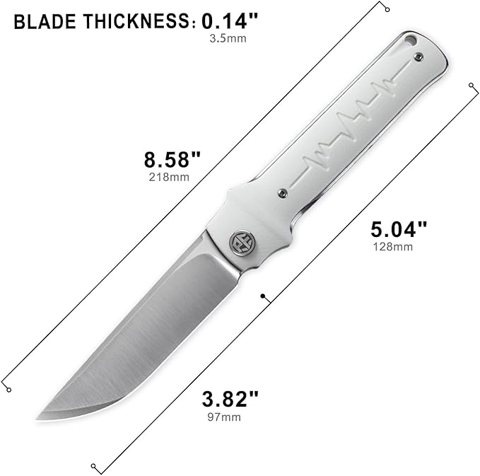 Petrified fish PFB04 Tena Folding Knife, 3.82" D2 Steel Satin Blade G10 Handle Pocket Folding knife