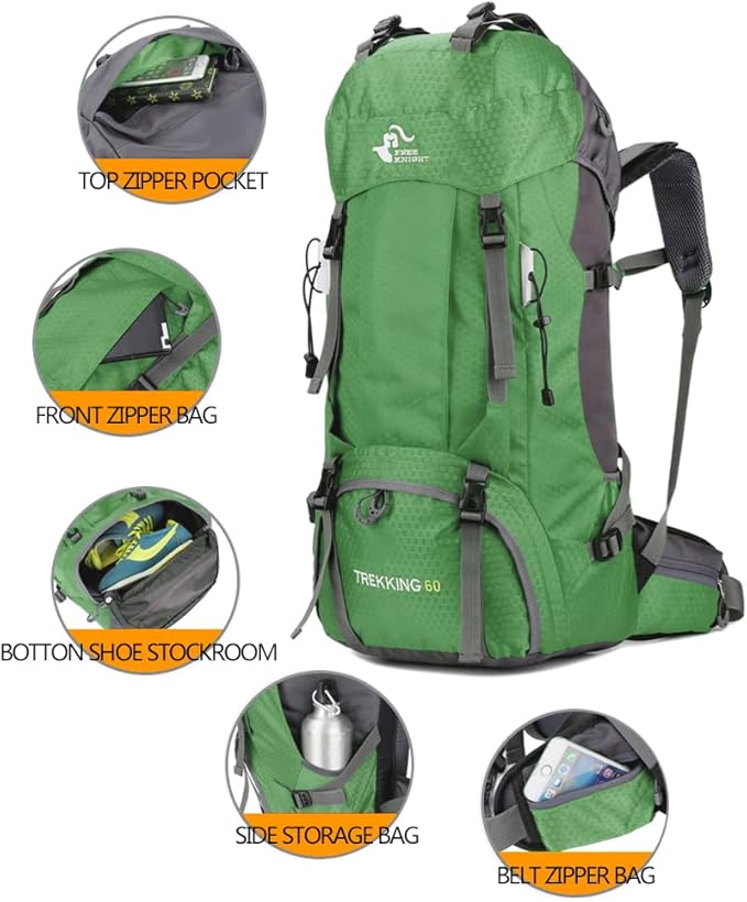 Bseash 60L Waterproof Hiking Camping Backpack with Rain Cover, Large Outdoor Sport Travel Daypack