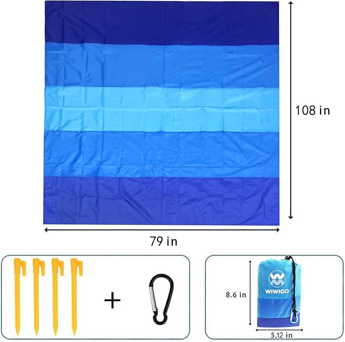 Beach Blanket Waterproof Sandproof Beach Mat 79" X 83"/10'x9'for 2-8 Adults Quick Drying Outdoor